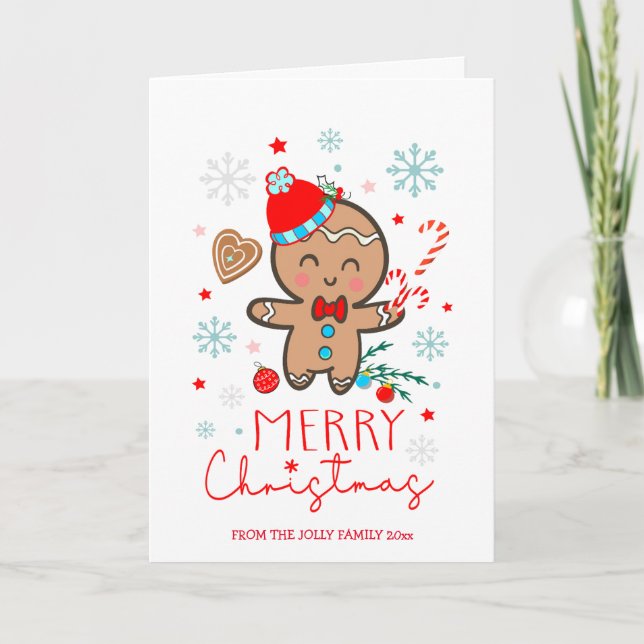 Gingerbread Man Cookie Snowflakes Frohe Weihnachte Karte (Vorderseite)