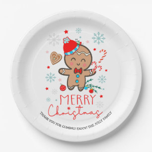 Gingerbread Man Cookie Snowflakes Frohe Weihnachte Pappteller