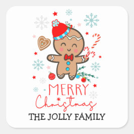 Gingerbread Man Cookie Snowflakes Frohe Weihnachte Quadratischer Aufkleber