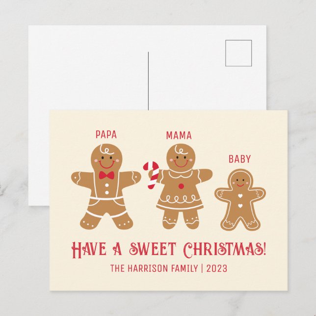 Gingerbread Man Cookies Familie Name Weihnachten Postkarte (Vorne/Hinten)