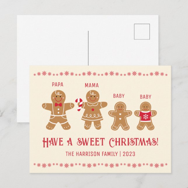Gingerbread Man Cookies Name Sweet Christmas Postkarte (Vorne/Hinten)