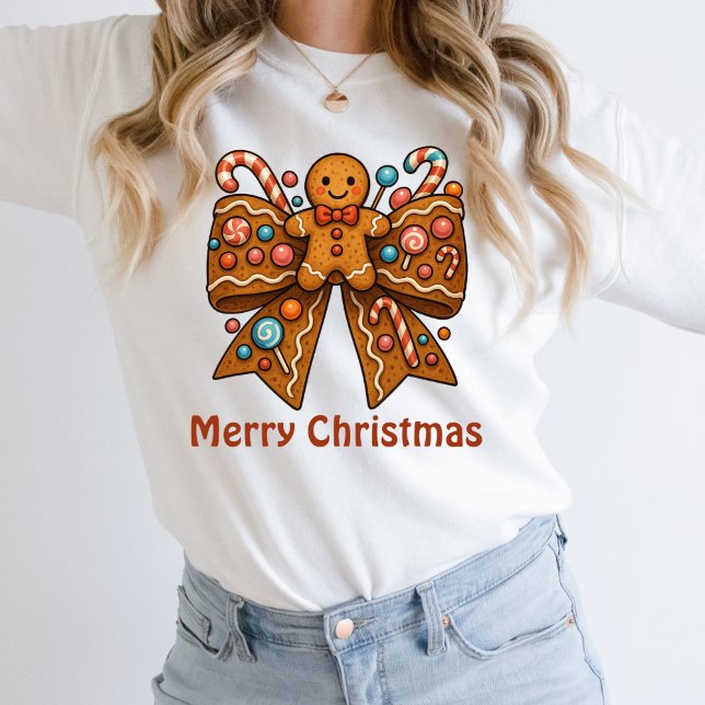 Gingerbread Man Coquette Bow Weihnachtsfeiertag Sweatshirt (Gingerbread man Coquette Bow Merry Christmas Happy Holidays Sweatshirt. Gift for her)