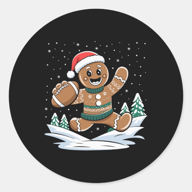 Gingerbread Man Football Ugge Christmas Pajamas Co Runder Aufkleber (Vorderseite)
