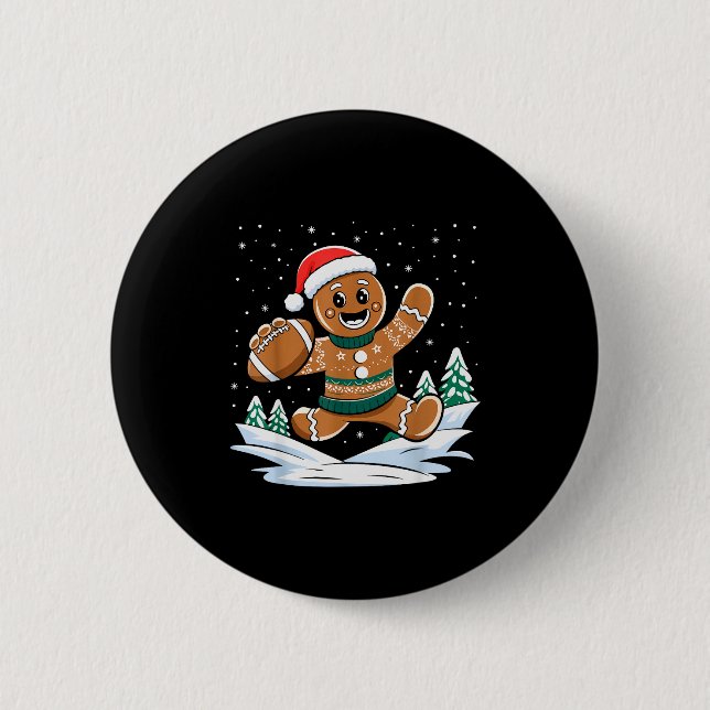 Gingerbread Man Football Ugly Christmas Pajamas Co Button (Vorderseite)