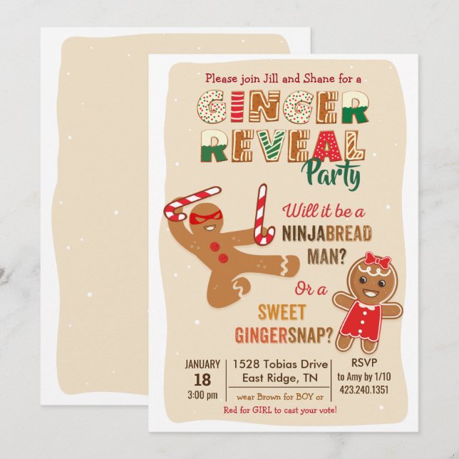 Gingerbread Man Gender Reveal Party Einladung (Vorne/Hinten)