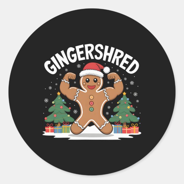 Gingerbread Man Gingershred Funny Gym Workout Chri Runder Aufkleber (Vorderseite)