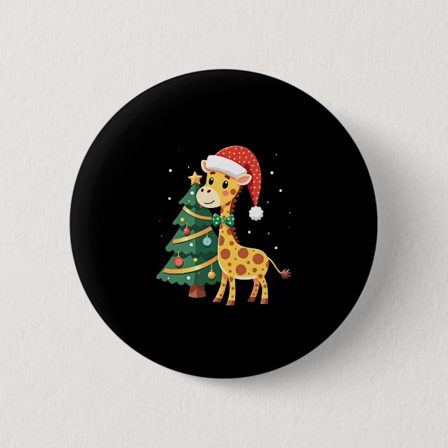 Gingerbread Man Giraffe Santa Hat Christmas Tree T Button (Vorderseite)