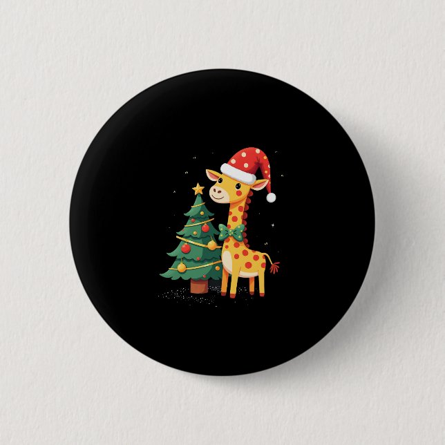 Gingerbread Man Giraffe Santa Hat Christmas Tree T Button (Vorderseite)