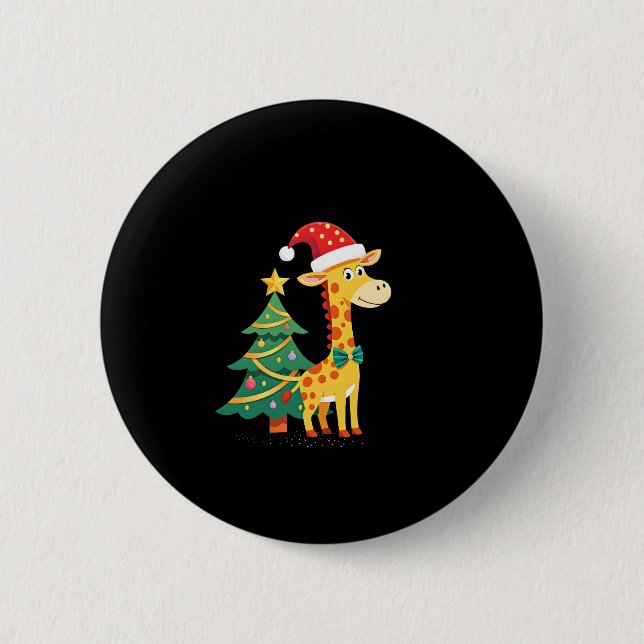 Gingerbread Man Giraffe Santa Hat Christmas Tree T Button (Vorderseite)