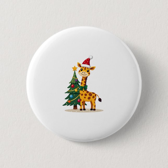 Gingerbread Man Giraffe Santa Hat Christmas Tree T Button (Vorderseite)