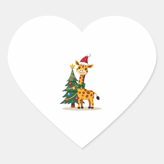 Gingerbread Man Giraffe Santa Hat Christmas Tree T Herz-Aufkleber (Vorderseite)