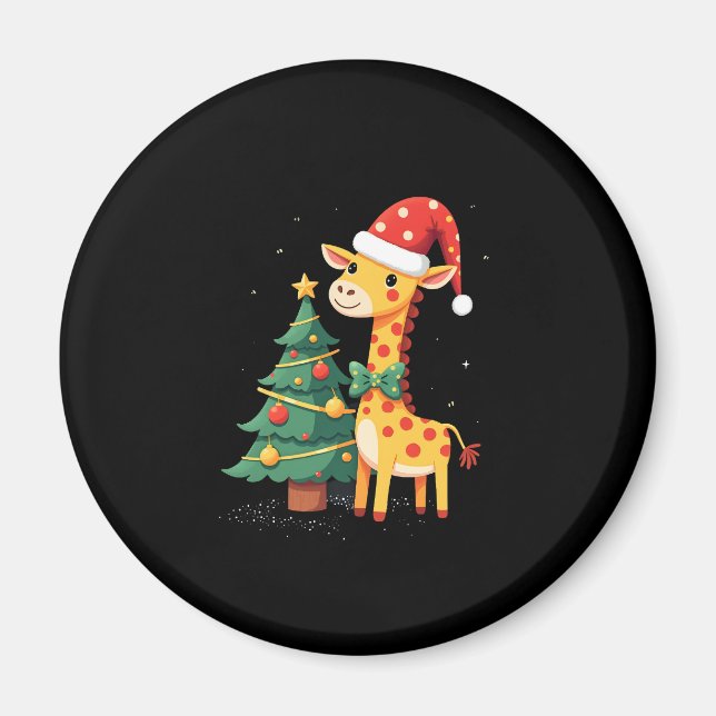 Gingerbread Man Giraffe Santa Hat Christmas Tree T Magnet (Vorne)