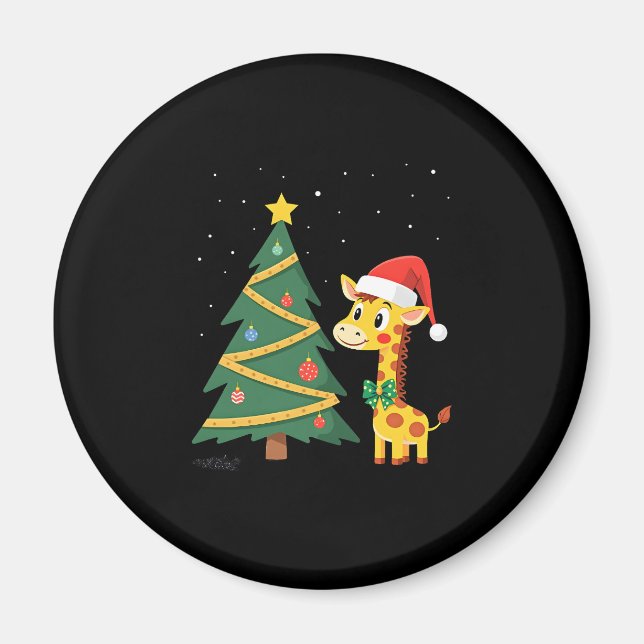 Gingerbread Man Giraffe Santa Hat Christmas Tree T Magnet (Vorne)