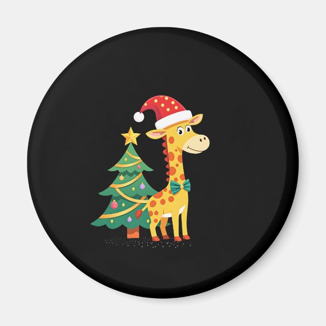 Gingerbread Man Giraffe Santa Hat Christmas Tree T Magnet (Vorne)