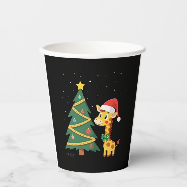 Gingerbread Man Giraffe Santa Hat Christmas Tree T Pappbecher (Vorderseite)