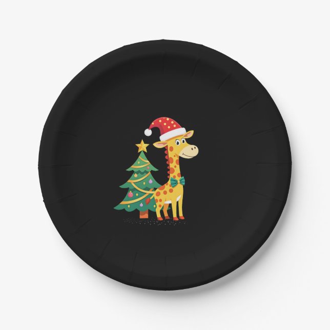Gingerbread Man Giraffe Santa Hat Christmas Tree T Pappteller (Vorderseite)