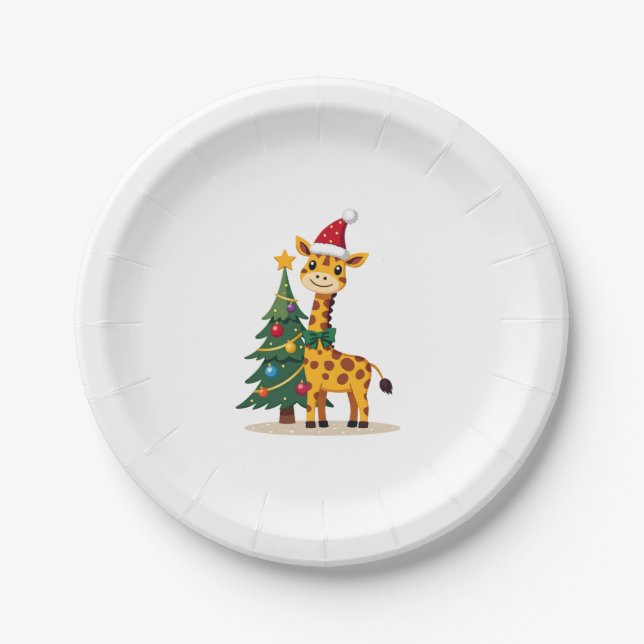 Gingerbread Man Giraffe Santa Hat Christmas Tree T Pappteller (Vorderseite)