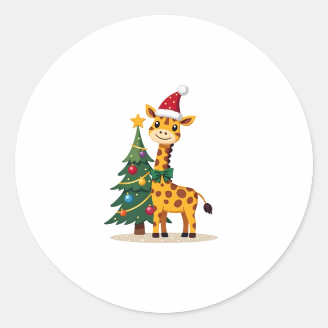 Gingerbread Man Giraffe Santa Hat Christmas Tree T Runder Aufkleber (Vorderseite)