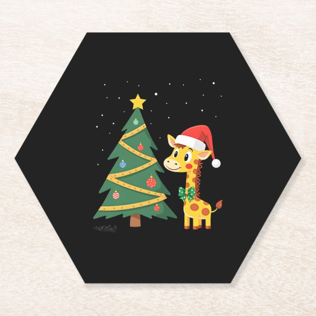 Gingerbread Man Giraffe Santa Hat Christmas Tree T Untersetzer (Vorderseite)