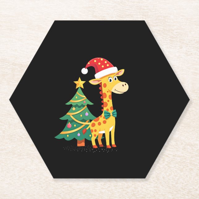 Gingerbread Man Giraffe Santa Hat Christmas Tree T Untersetzer (Vorderseite)