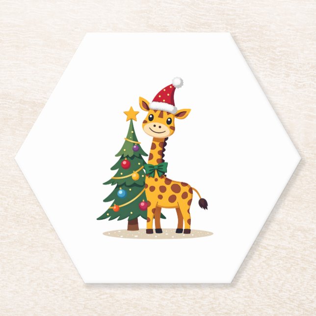 Gingerbread Man Giraffe Santa Hat Christmas Tree T Untersetzer (Vorderseite)