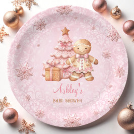 Gingerbread Man Girl Pink Weihnachtsdusche Pappteller