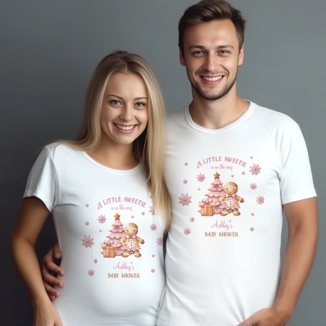 Gingerbread Man Girl Pink Weihnachtsdusche T-Shirt (Gingerbread Man Girl Pink Christmas Baby Shower T-Shirt)