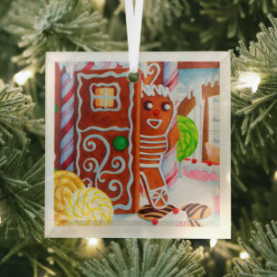 GINGERBREAD MAN Glass Square Ornament Aus Glas