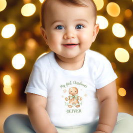 Gingerbread Man Green Beige Name Erste Weihnachtsz Baby T-shirt