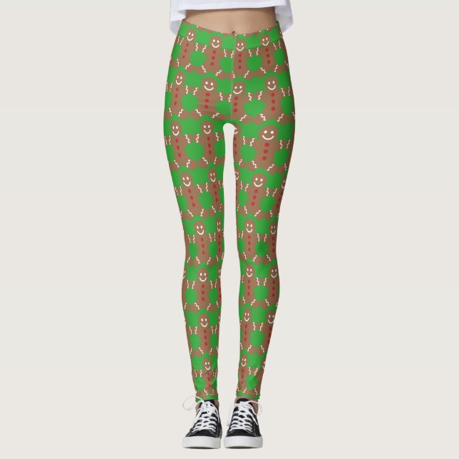 Gingerbread Man Green Leggings (Vorderseite)