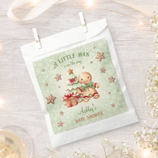 Gingerbread Man Green Red Christmas Baby Dusche Geschenktütchen (Ausgeschnitten)