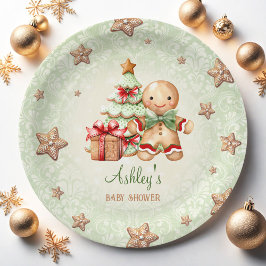 Gingerbread Man Green Red Christmas Baby Dusche Pappteller