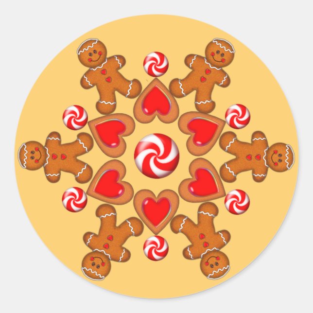 GINGERBREAD MAN & HEARDS VON SHARON SHARPE RUNDER AUFKLEBER (Vorderseite)