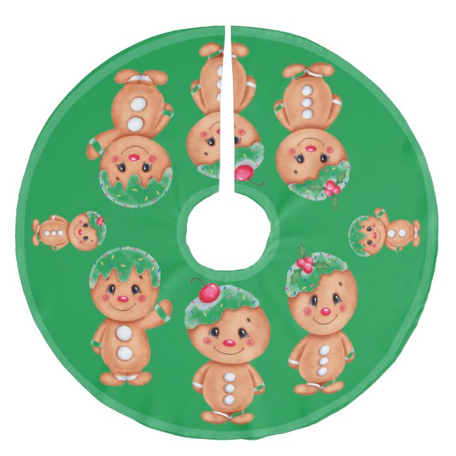 Gingerbread Man Holiday Festliche Weihnachten Sais Polyester Weihnachtsbaumdecke (Vorderseite)