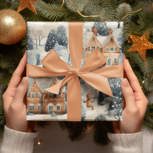 Gingerbread Man & House Snowy Weihnachten Geschenkpapier