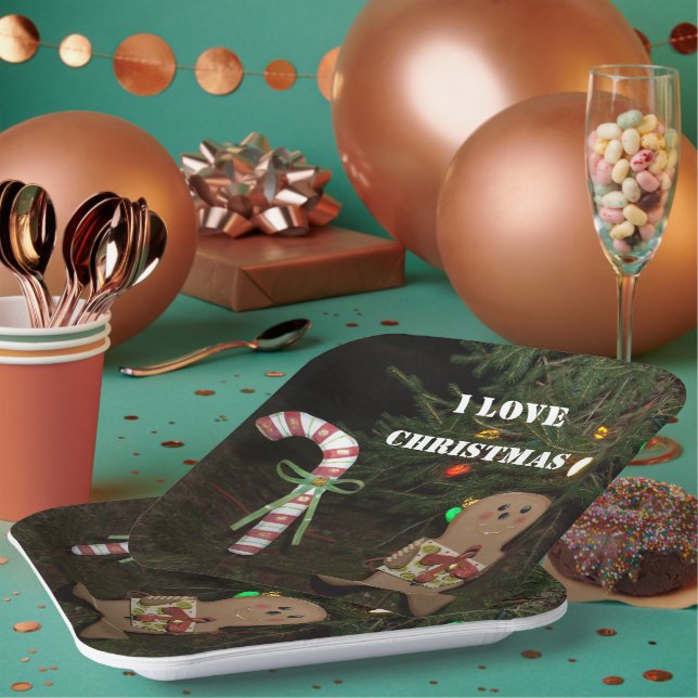 Gingerbread Man I Liebe Weihnachtscreme Candy Cane Pappteller (Multi)