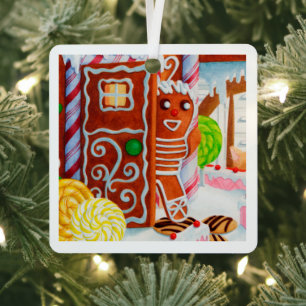 GINGERBREAD MAN Metal Square Ornament Aus Metall
