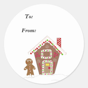 Gingerbread Man mit einem Lebkuchenhaus Runder Aufkleber