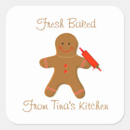 Gingerbread Man mit einem Rolling Button Weihnacht Quadratischer Aufkleber