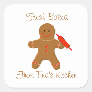 Gingerbread Man mit einem Rolling Button Weihnacht Quadratischer Aufkleber