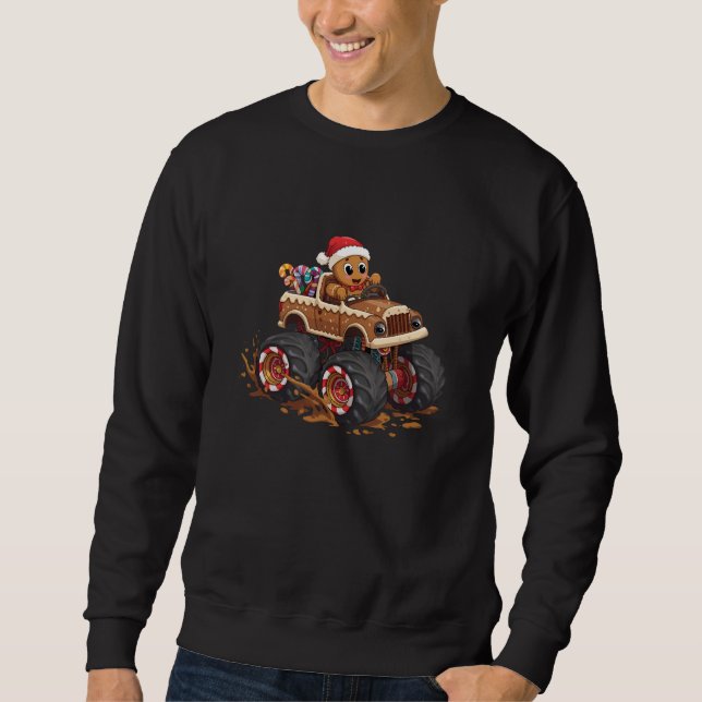 Gingerbread Man Monster Truck Christmas Sweatshirt (Vorderseite)