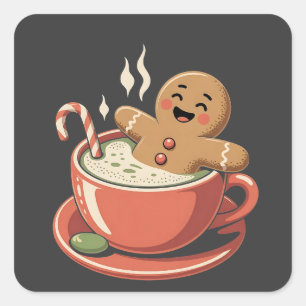 Gingerbread Man nimmt einen Matcha Bathub Weihnach Quadratischer Aufkleber