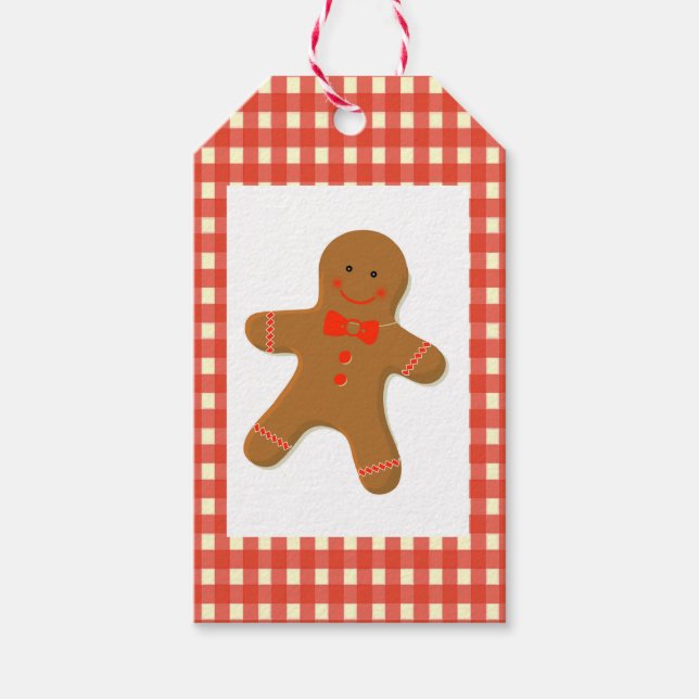 Gingerbread Man on Gingham Geschenkanhänger (Vorderseite)