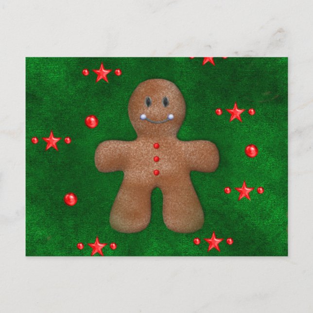Gingerbread Man on Green Postkarte (Vorderseite)