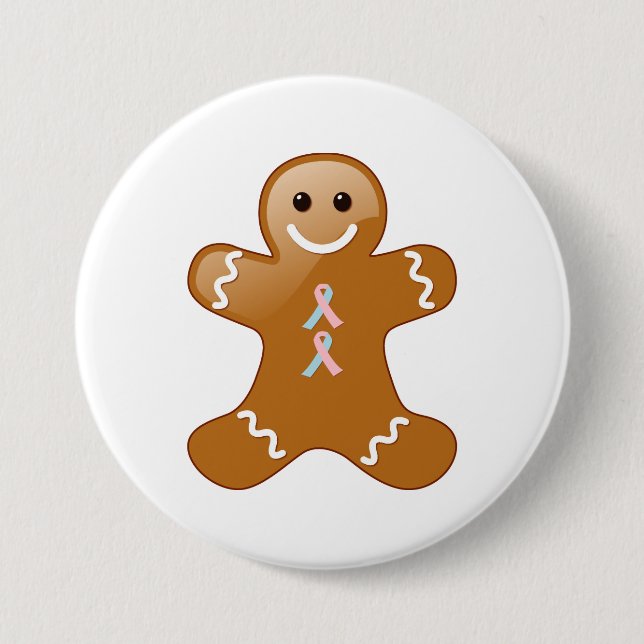 Gingerbread Man Pink & Light Blue Awareness Ribbon Button (Vorderseite)
