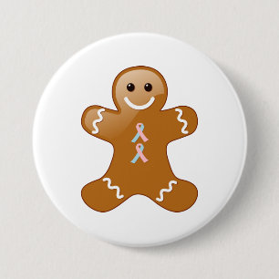 Gingerbread Man Pink & Light Blue Awareness Ribbon Button