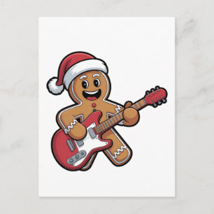 Gingerbread Man Play Guitar Electric Weihnachten Einladungspostkarte