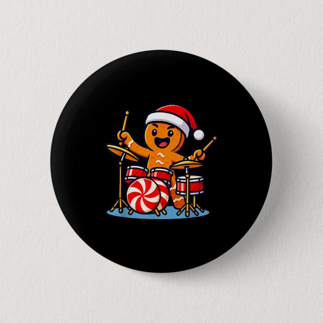 Gingerbread Man Playing Drums  Button (Vorderseite)