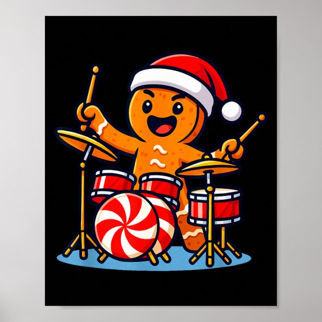 Gingerbread Man Playing Drums  Poster (Vorne)