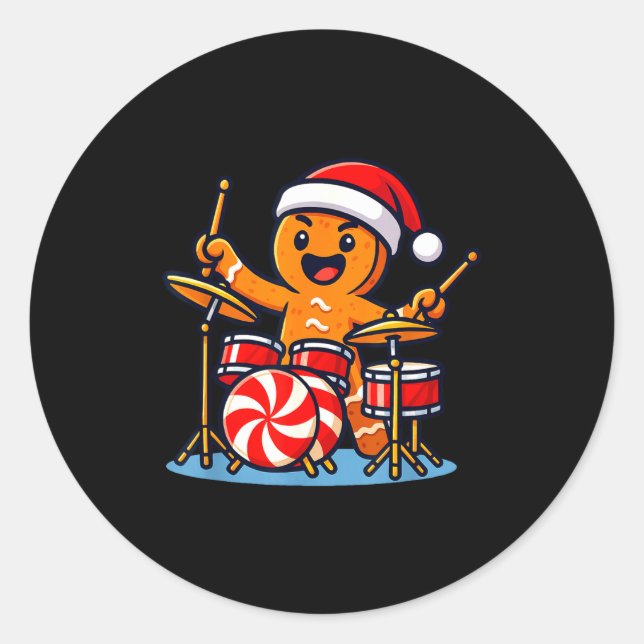Gingerbread Man Playing Drums  Runder Aufkleber (Vorderseite)